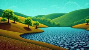 Dotted Serenity by the Lake – free AI stock image