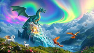 Dragon Above Crystal Mountains – free AI stock image