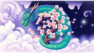 Dragon and Blossoms Tattoo Design – free AI stock image