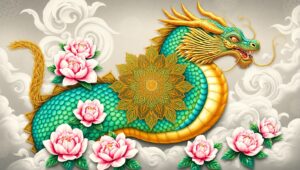 Dragon and Peonies Tattoo Design – free AI stock image