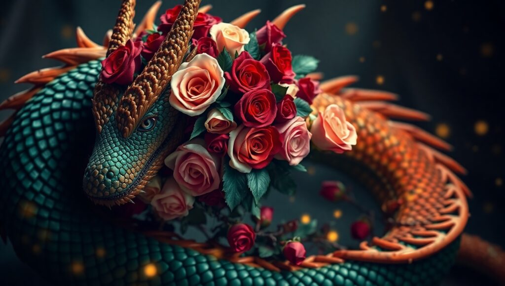 Dragon and Roses Tattoo Design e5I – free AI stock image