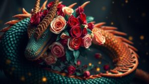 Dragon and Roses Tattoo Design e5I – free AI stock image