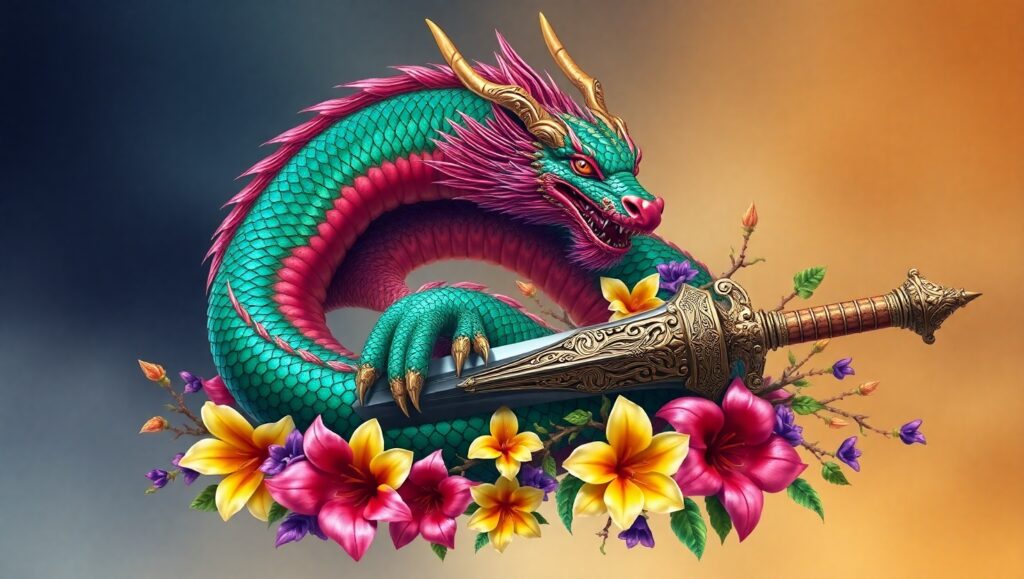 Dragon and Sword Tattoo Design – free AI stock image