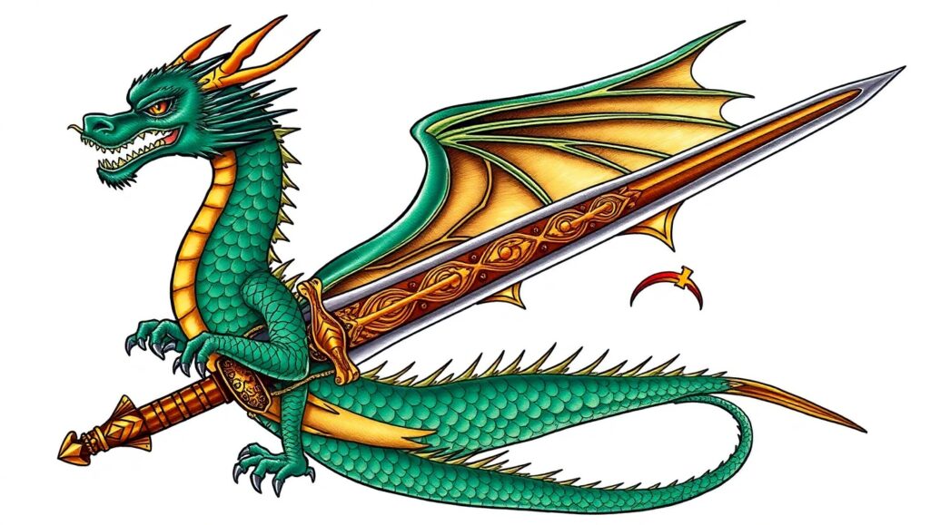 Dragon and Sword Tattoo Design – free AI stock image