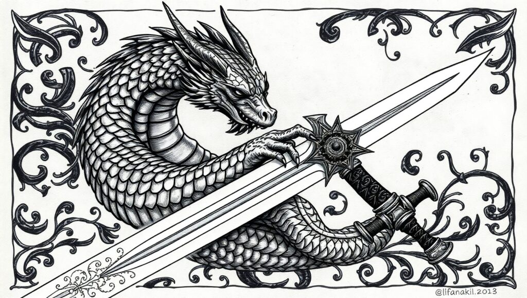 Dragon and Sword Tattoo Design – free AI stock image