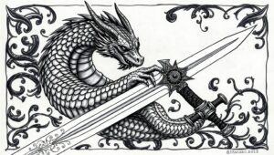Dragon and Sword Tattoo Design – free AI stock image