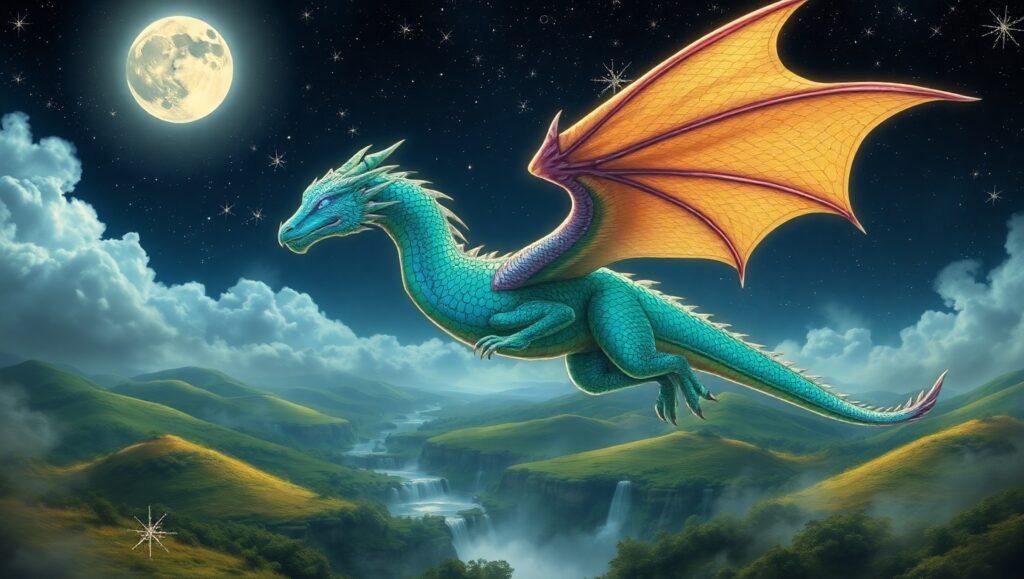 Dragon Flight Over Enchanted Realm – free AI stock image