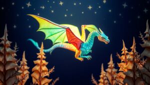 Dragon in a Paper Forest – free AI stock image