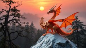 Dragon in Misty Mountain Landscape – free AI stock image