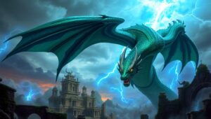 Dragon Over Ancient Ruins – free AI stock image