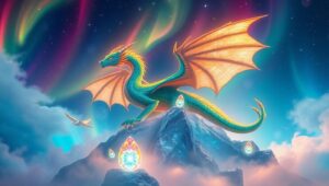 Dragon Over Crystal Peaks – free AI stock image