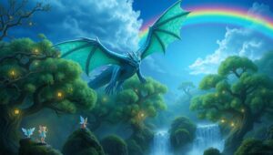 Dragon Over Enchanted Forest – free AI stock image