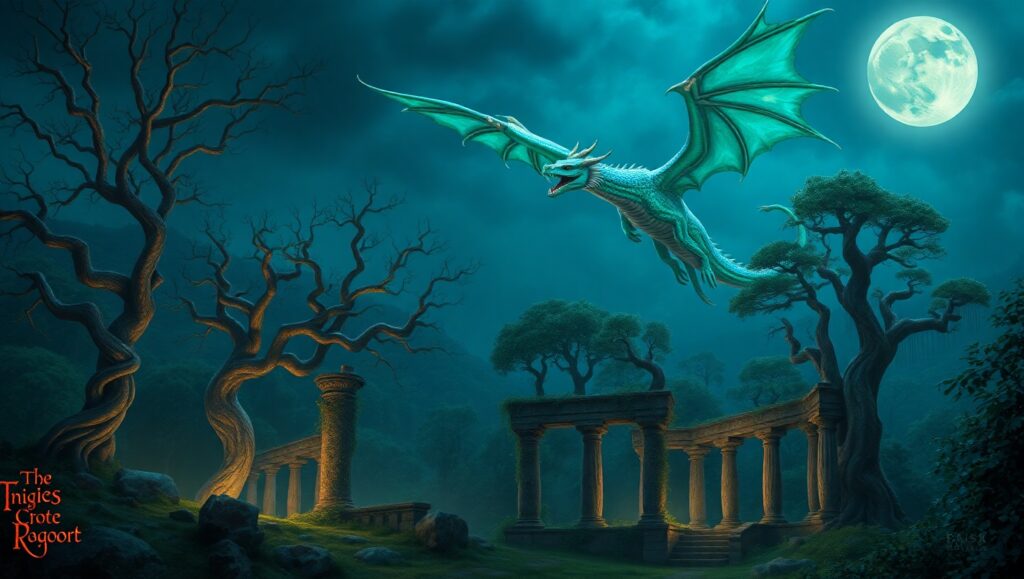 Dragon Over Enchanted Forest – free AI stock image
