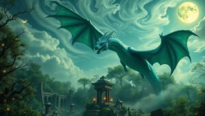 Dragon Over Enchanted Forest – free AI stock image