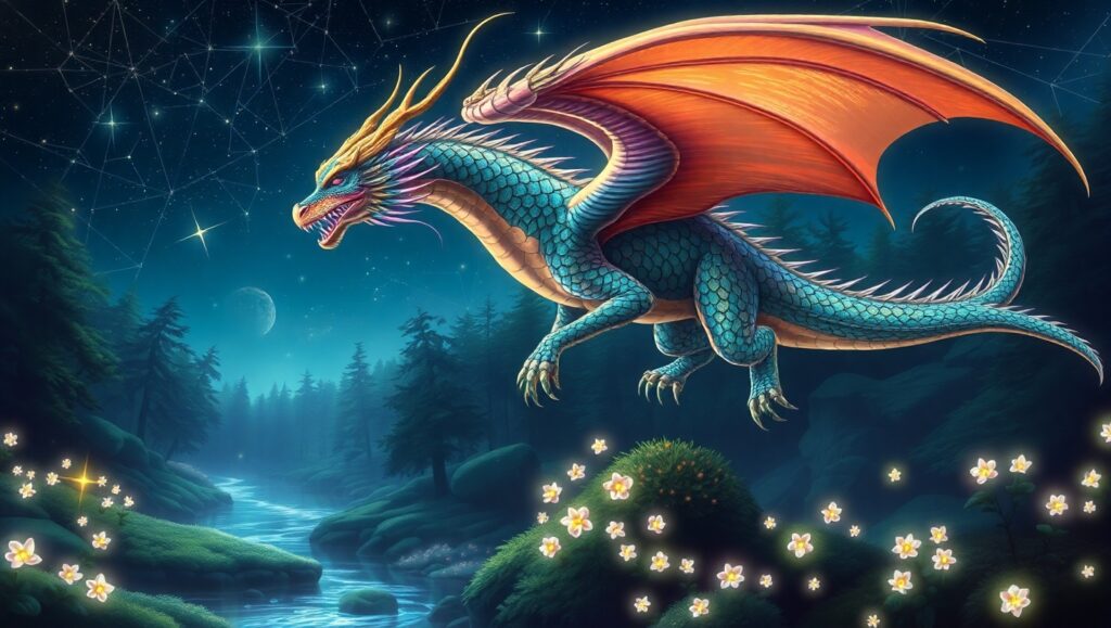 Dragon Over Enchanted Forest – free AI stock image
