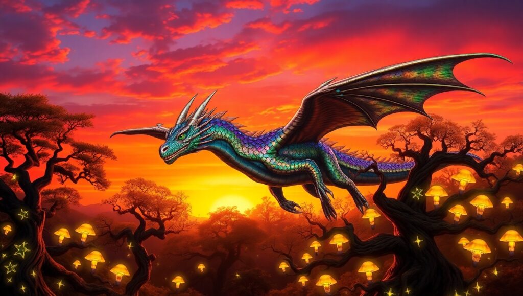 Dragon Over the Enchanted Forest – free AI stock image