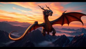 Dragon Soaring Over Enchanted Mountains – free AI stock image
