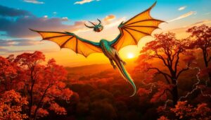 Dragon Soaring Over Glowing Forest – free AI stock image