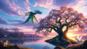 Dragon’s Twilight Flight – free AI stock image