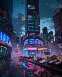 A Dramatic Night at the Stock Exchange – free AI stock image