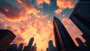 Dramatic Skyline at Sunset – free AI stock image