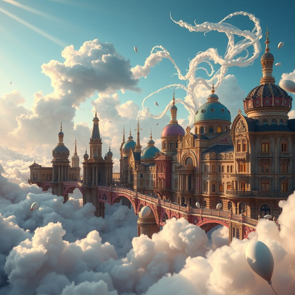 Dreamlike City Floating Above the Clouds – free AI stock image