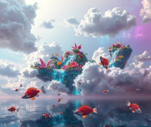Dreamlike Clouds and Floating Islands – free AI stock image