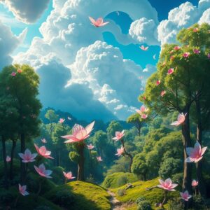 Dreamlike Forest Under a Floating – free AI stock image