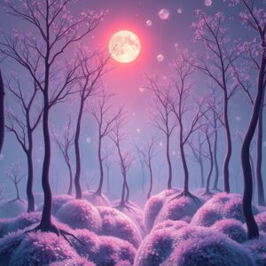 Dreamlike Forest with Floating Illusions – free AI stock image