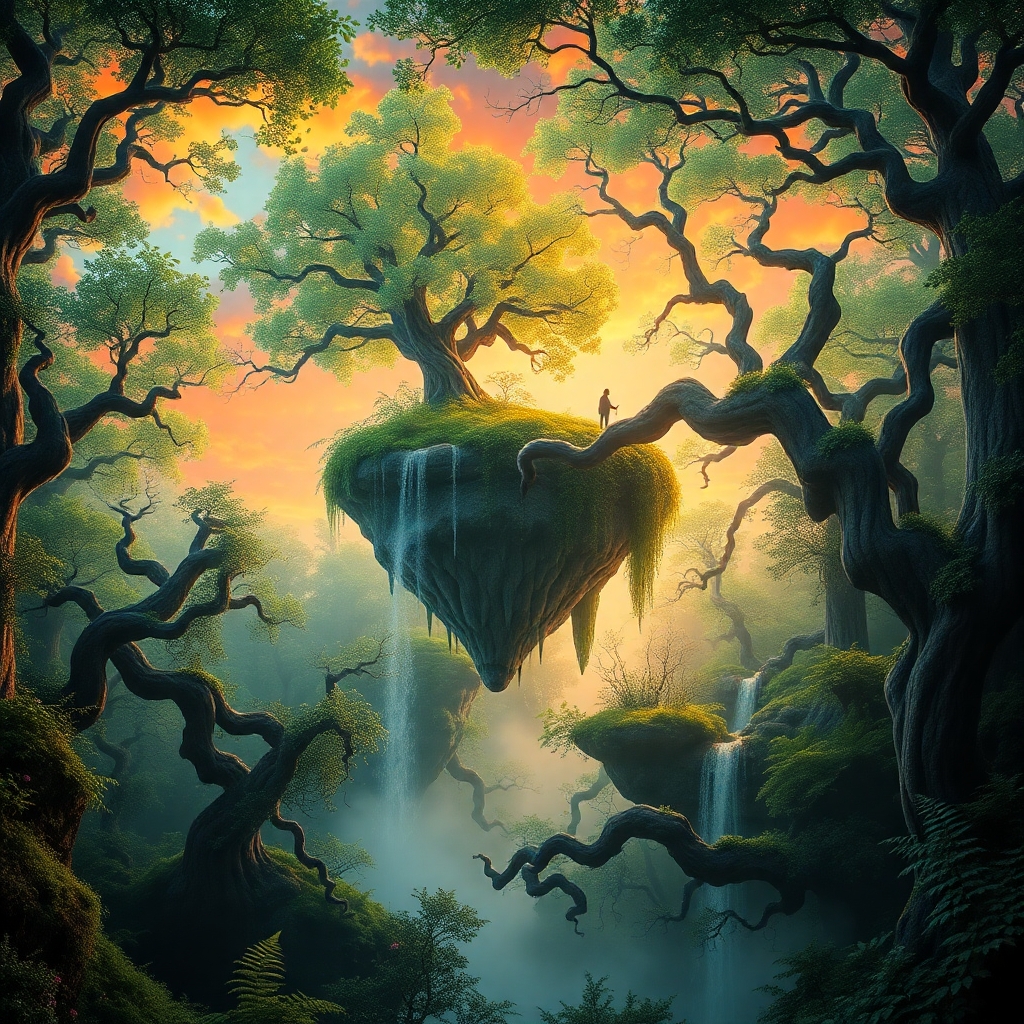 Dreamlike Forest with Floating Islands – free AI stock image