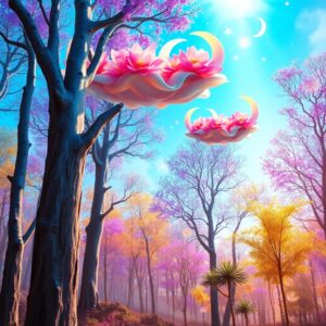 Dreamlike Forest with Floating Islands – free AI stock image