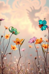 Dreamlike Garden of Floating Flowers – free AI stock image