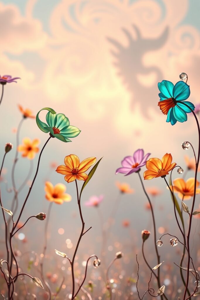 Dreamlike Garden of Floating Flowers – free AI stock image