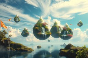 A Dreamlike Landscape of Floating Islands – free AI stock image