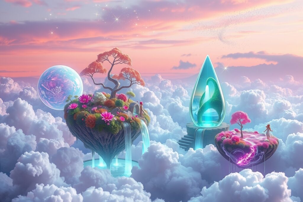 Dreamlike Landscape of Floating Islands – free AI stock image