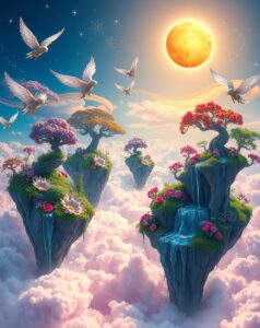 Dreamlike Landscape of Floating Islands – free AI stock image