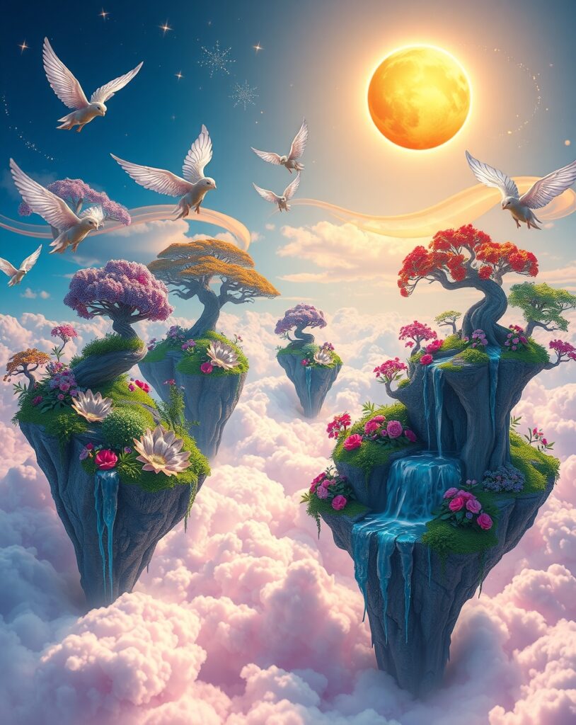 Dreamlike Landscape of Floating Islands – free AI stock image