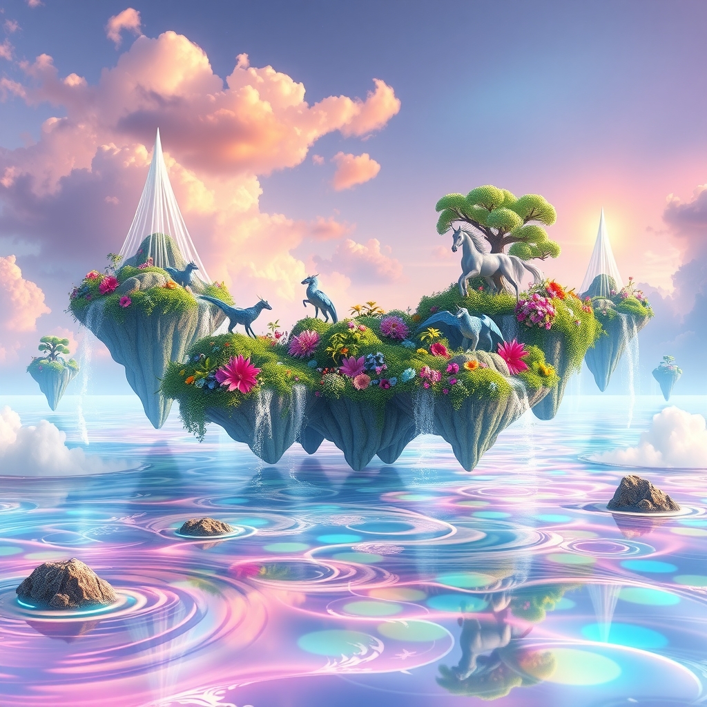 Dreamlike Landscape of Floating Islands and Colors – free AI stock image