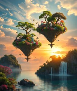 Dreamlike Landscape with Floating Islands – free AI stock image