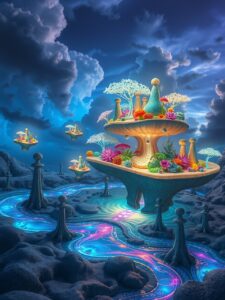 Dreamlike Landscape with Floating Islands – free AI stock image