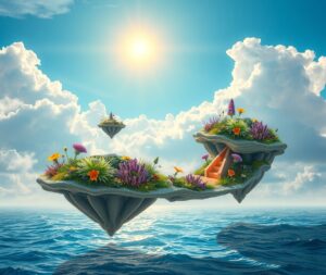 Dreamlike Landscape with Floating Islands – free AI stock image
