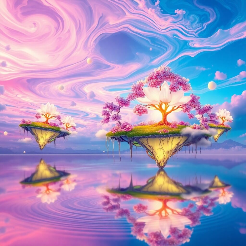 Dreamlike Landscape with Floating Islands – free AI stock image