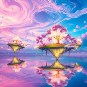 Dreamlike Landscape with Floating Islands – free AI stock image