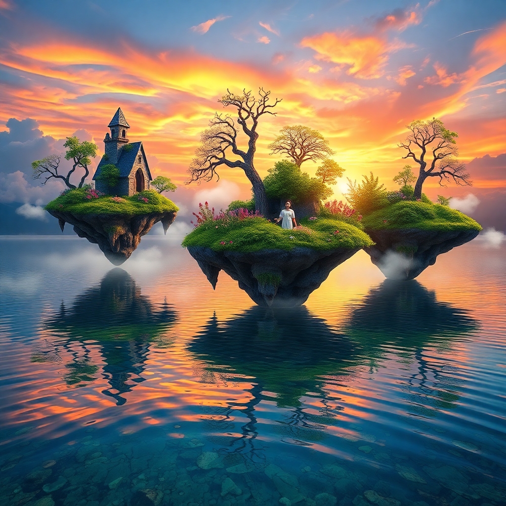 Dreamlike Landscape with Floating Islands – free AI stock image