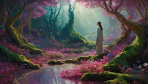 Dreamlike Landscape with Floating Objects and Figures – free AI stock image