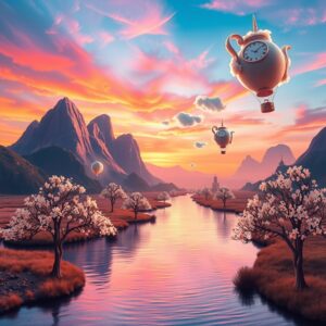Dreamlike Landscapes with Floating Objects – free AI stock image