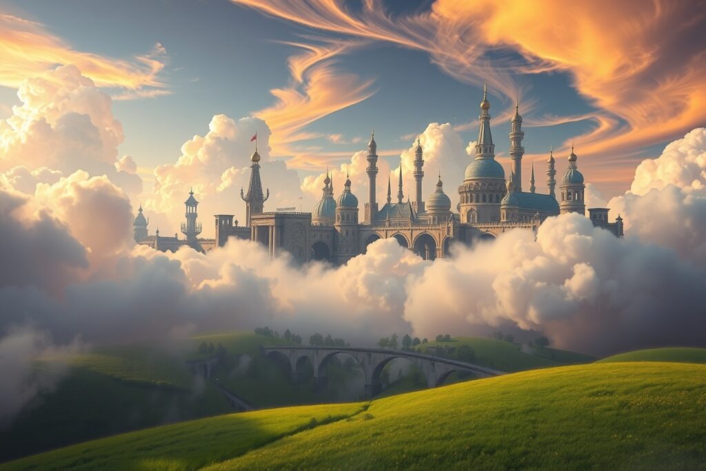 Dreams of Floating City in Clouds – free AI stock image