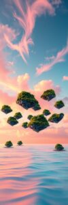 Dreams of Floating Islands Surrounded by Light – free AI stock image