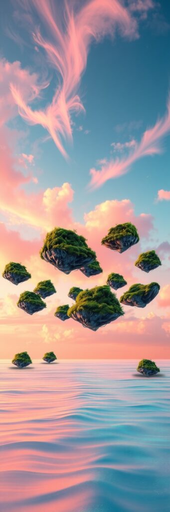 Dreams of Floating Islands Surrounded by Light – free AI stock image