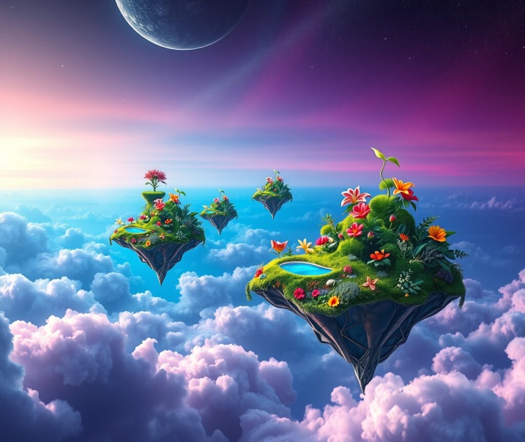 A Dreamscape of Floating Islands and Stars – free AI stock image